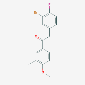 molecular formula C16H14BrFO2 B1375915 2-(3-Bromo-4-fluorophenyl)-1-(4-methoxy-3-methylphenyl)ethanone CAS No. 1209495-16-8