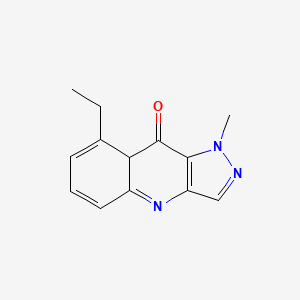 molecular formula C13H13N3O B13759406 8-ethyl-1-methyl-8aH-pyrazolo[4,3-b]quinolin-9-one 