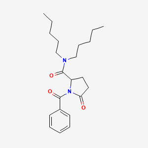 molecular formula C22H32N2O3 B13759518 1-Benzoyl-5-oxo-n,n-dipentylprolinamide CAS No. 57632-70-9