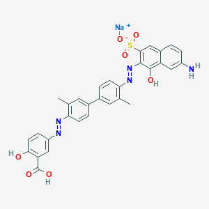 molecular formula C31H24N5NaO7S B13759534 Sodium hydrogen 5-((4'-((7-amino-1-hydroxy-3-sulphonato-2-naphthyl)azo)-3,3'-dimethyl(1,1'-biphenyl)-4-yl)azo)salicylate CAS No. 73398-45-5