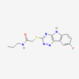 molecular formula C14H14FN5OS B13759957 Acetamide,2-[(8-fluoro-2H-1,2,4-triazino[5,6-B]indol-3-YL)thio]-N-propyl- 