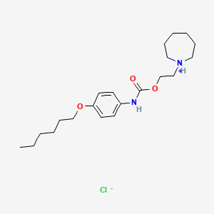 molecular formula C21H35ClN2O3 B13760291 Carbanilic acid, p-(hexyloxy)-, 2-(hexahydro-1H-azepin-1-yl)ethyl ester, hydrochloride CAS No. 73025-25-9