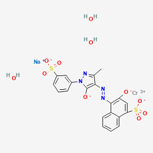 molecular formula C20H18CrN4NaO11S2 B13760563 sodium;chromium(3+);4-[[3-methyl-5-oxido-1-(3-sulfonatophenyl)pyrazol-4-yl]diazenyl]-3-oxidonaphthalene-1-sulfonate;trihydrate CAS No. 24256-56-2