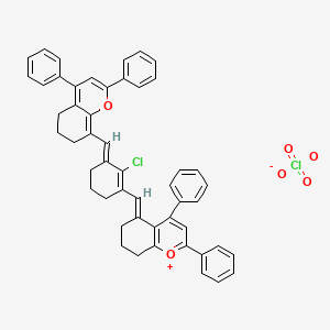 molecular formula C50H42Cl2O6 B13761088 8-((2-Chloro-3-((2,4-diphenyl-6,7-dihydro-5H-chromen-8-YL)methylene)cyclohex-1-enyl)methylene)-2,4-diphenyl-5,6,7,8-tetrahydrochromenylium perchlorate 