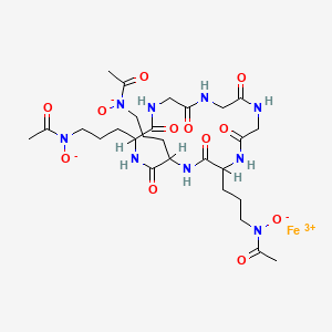 molecular formula C27H42FeN9O12 B13761110 N-[3-[5,8-bis[3-[acetyl(oxido)amino]propyl]-3,6,9,12,15,18-hexaoxo-1,4,7,10,13,16-hexazacyclooctadec-2-yl]propyl]-N-oxidoacetamide;iron(3+) 