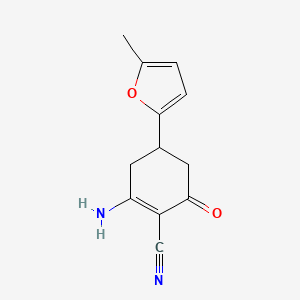 molecular formula C12H12N2O2 B1376120 2-Amino-4-(5-methyl-2-furyl)-6-oxocyclohex-1-ene-1-carbonitrile CAS No. 1428139-53-0