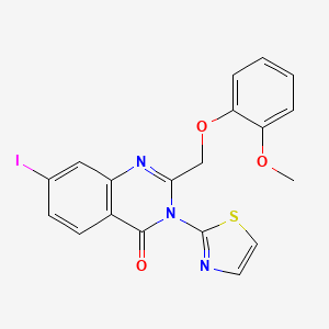molecular formula C19H14IN3O3S B13761331 4(3H)-Quinazolinone, 7-iodo-2-((2-methoxyphenoxy)methyl)-3-(2-thiazolyl)- CAS No. 75057-65-7