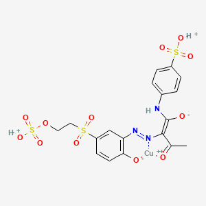 molecular formula C18H17CuN3O12S3 B13761362 copper;hydron;4-[[(E)-1-oxido-2-[[2-oxido-5-(2-sulfonatooxyethylsulfonyl)phenyl]diazenyl]-3-oxobut-1-enyl]amino]benzenesulfonate 