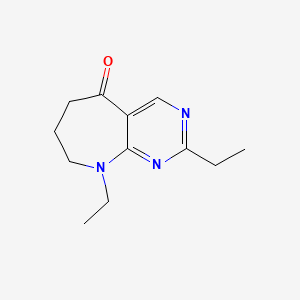 molecular formula C12H17N3O B13761368 2,9-Diethyl-6,7,8,9-tetrahydro-5H-pyrimido[4,5-b]azepin-5-one 