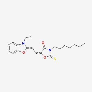 molecular formula C21H26N2O3S B13761420 4-Oxazolidinone, 5-((3-ethyl-2(3H)-benzoxazolylidene)ethylidene)-3-heptyl-2-thioxo- CAS No. 63123-23-9