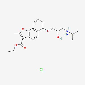 molecular formula C22H28ClNO5 B13761777 Naphtho(1,2-b)furan-3-carboxylic acid, 6-(2-hydroxy-3-(isopropylamino)propoxy)-2-methyl-, ethyl ester, monohydrochloride CAS No. 76410-23-6