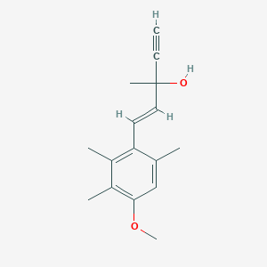 molecular formula C16H20O2 B13761829 (E)-1-(4-Methoxy-2,3,6-trimethyl-phenyl)-3-methyl-pent-1-EN-4-YN-3-OL 