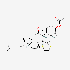 molecular formula C34H56O3S2 B13761836 (3s,5r,8r,9s,10s,13r,14s,17r)-4,4,10,13,14-Pentamethyl-17-[(2r)-6-methylheptan-2-yl]-11-oxohexadecahydrospiro[cyclopenta[a]phenanthrene-7,2'-[1,3]dithiolan]-3-yl acetate CAS No. 56259-20-2