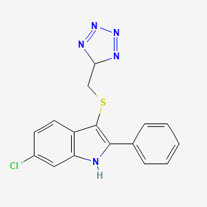 molecular formula C16H12ClN5S B13762026 1H-Indole, 6-chloro-2-phenyl-3-((1H-tetrazol-5-ylmethyl)thio)- CAS No. 66354-96-9