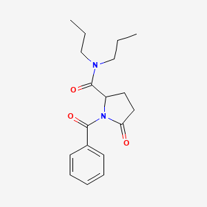 molecular formula C18H24N2O3 B13762085 1-Benzoyl-5-oxo-N,N-dipropylpyrrolidine-2-carboxamide CAS No. 51959-89-8