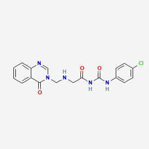 molecular formula C18H16ClN5O3 B13762223 Acetamide, N-(((4-chlorophenyl)amino)carbonyl)-2-(((4-oxo-3(4H)-quinazolinyl)methyl)amino)- CAS No. 76979-56-1