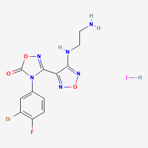 molecular formula C12H11BrFIN6O3 B1376225 3-(4-((2-Aminoethyl)amino)-1,2,5-oxadiazol-3-yl)-4-(3-bromo-4-fluorophenyl)-1,2,4-oxadiazol-5(4H)-one hydroiodide CAS No. 1204669-57-7