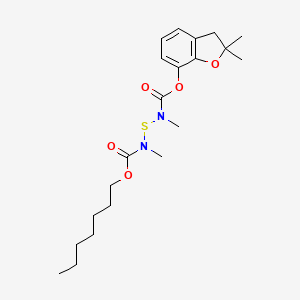 molecular formula C21H32N2O5S B13762264 Benzofuran, 2,3-dihydro-2,2-dimethyl-7-(N-(N-methyl-N-heptyloxycarbonylaminothio)-N-methylcarbamoyloxy)- CAS No. 65907-32-6