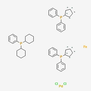 molecular formula C52H55Cl2FeP3Pd B13762728 trans-Dichloro(1,1'-bis(diphenylphosphino)ferrocene(di-cyclohexyl(phenyl)phosphine)palladium) 
