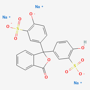 molecular formula C20H11Na3O10S2 B13763240 Benzenesulfonic acid, 3,3'-(3-oxo-1(3H)-isobenzofuranylidene)bis(6-hydroxy-, trisodium salt CAS No. 62609-87-4