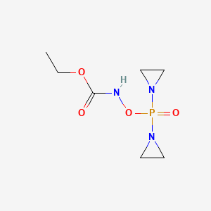 molecular formula C7H14N3O4P B13763261 Carbamic acid, ((bis(1-aziridinyl)phosphinyl)oxy)-, ethyl ester CAS No. 54805-64-0