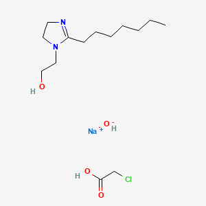 molecular formula C12H24N2O.C2H3ClO2.HNaO<br>C14H28ClN2NaO4 B13763419 Sodium; 2-chloroacetic acid; 2-(2-heptyl-4,5-dihydroimidazol-1-yl)ethanol; hydroxide CAS No. 68608-64-0