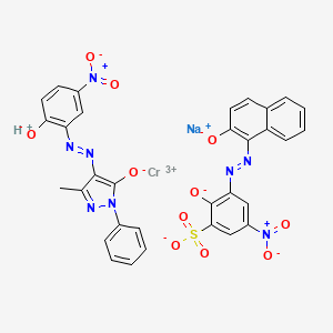 molecular formula C32H19CrN8O11S.H.Na<br>C32H20CrN8NaO11S B13763441 Chromate(2-), [2,4-dihydro-4-[[2-(hydroxy-kappaO)-5-nitrophenyl]azo-kappaN1]-5-methyl-2-phenyl-3H-pyrazol-3-onato(2-)-kappaO3][2-(hydroxy-kappaO)-3-[[2-(hydroxy-kappaO)-1-naphthalenyl]azo-kappaN1]-5-nitrobenzenesulfonato(3-)]-, sodium hydrogen CAS No. 70815-17-7