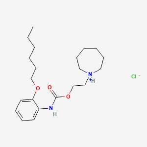 molecular formula C21H35ClN2O3 B13763514 Carbanilic acid, o-(hexyloxy)-, 2-(hexahydro-1H-azepin-1-yl)ethyl ester, hydrochloride CAS No. 60558-14-7