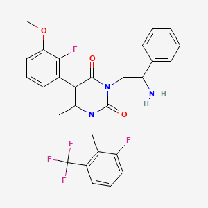 molecular formula C28H24F5N3O3 B1376355 (R)-3-(2-Amino-2-phenylethyl)-5-(2-fluoro-3-methoxyphenyl)-1-[2-fluoro-6-(trifluoromethyl)benzyl]-6-methylpyrimidine-2,4(1H,3H)-dione CAS No. 830346-50-4