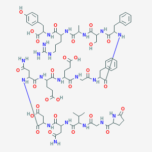 molecular formula C75H102N20O27 B137636 5-Oxoprolylglycylvalylasparaginyl-alpha-aspartylasparaginyl-alpha-glutamyl-alpha-glutamylglycylphenylalanylphenylalanylserylalanylarginyltyrosine CAS No. 125455-56-3
