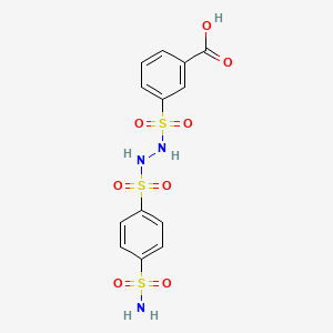 molecular formula C13H13N3O8S3 B13763745 Benzoic acid, 4-((2-((4-(aminosulfonyl)phenyl)sulfonyl)hydrazino)sulfonyl)- CAS No. 62646-44-0