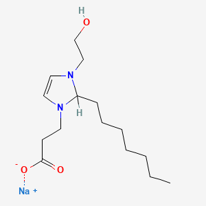 molecular formula C15H27N2NaO3 B13763859 Sodium 2-heptyl-2,3-dihydro-3-(2-hydroxyethyl)-1H-imidazole-1-propionate CAS No. 68630-95-5