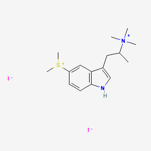 molecular formula C16H26I2N2S B13764001 Ammonium, (1-(5-dimethylsulfonio-3-indolyl)-2-propyl)trimethyl-, diiodide, hydrate CAS No. 5564-14-7