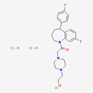 molecular formula C24H31Cl2F2N3O2 B13764056 1-[8-fluoro-5-(4-fluorophenyl)-2,3,4,5-tetrahydro-1-benzazepin-1-yl]-2-[4-(2-hydroxyethyl)piperazin-1-yl]ethanone;dihydrochloride CAS No. 77796-04-4