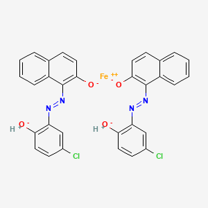molecular formula C32H18Cl2FeN4O4.2H<br>C32H20Cl2FeN4O4 B13764360 Dihydrogen bis(1-((5-chloro-2-hydroxyphenyl)azo)naphthalen-2-olato(2-))ferrate(2-) CAS No. 72319-11-0