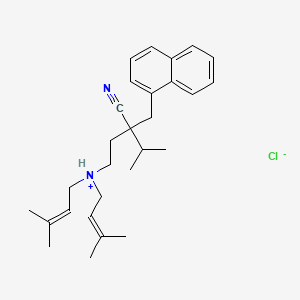 molecular formula C28H39ClN2 B13764490 alpha-(2-Diprenylaminoethyl)-alpha-isopropyl-1-naphthylpropionitrile hydrochloride CAS No. 50765-83-8