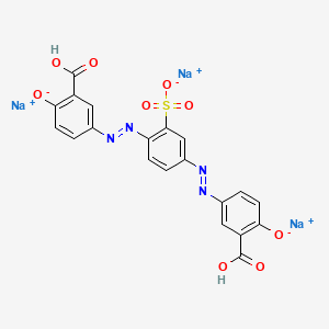 molecular formula C20H11N4Na3O9S B13764632 Benzoic acid, 3,3'-[(2-sulfo-1,4-phenylene)bis(azo)]bis[6-hydroxy-, trisodium salt CAS No. 72230-95-6