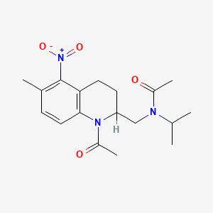 molecular formula C18H25N3O4 B13764641 N-[(1-acetyl-6-methyl-5-nitro-3,4-dihydro-2H-quinolin-2-yl)methyl]-N-propan-2-ylacetamide CAS No. 56181-75-0