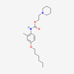 molecular formula C21H34N2O3 B13765112 Carbanilic acid, 4-(hexyloxy)-2-methyl-, 2-piperidinoethyl ester CAS No. 63986-47-0