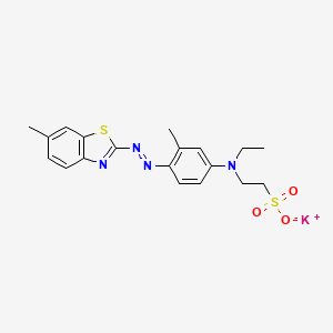 molecular formula C19H21KN4O3S2 B13765264 Ethanesulfonic acid, 2-(ethyl(3-methyl-4-((6-methyl-2-benzothiazolyl)azo)phenyl)amino)-, potassium salt CAS No. 71673-05-7