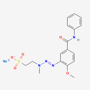 molecular formula C17H19N4NaO5S B13765307 Ethanesulfonic acid, 2-[3-[2-methoxy-5-[(phenylamino)carbonyl]phenyl]-1-methyl-2-triazenyl]-, monosodium salt CAS No. 68540-90-9