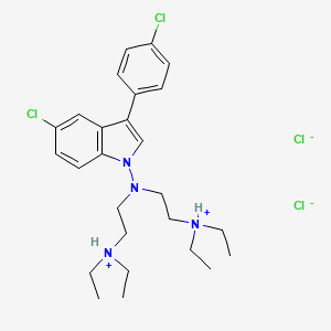 molecular formula C26H38Cl4N4 B13765312 Indole, 1-(bis(2-(diethylamino)ethyl)amino)-5-chloro-3-(p-chlorophenyl)-, dihydrochloride, hemihydrate CAS No. 57665-49-3