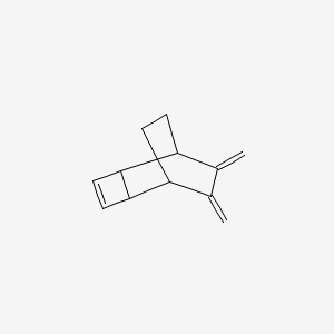 molecular formula C12H14 B13765390 Tricyclo(4.2.2.02,5)dec-7-ene, 9,10-bis(methylene)-, (1alpha,2alpha,5alpha,6alpha)- CAS No. 57297-56-0