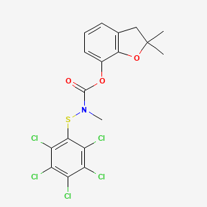 molecular formula C18H14Cl5NO3S B13765470 Carbamic acid, methyl((pentachlorophenyl)thio)-, 2,3-dihydro-2,2-dimethyl-7-benzofuranyl ester CAS No. 50539-76-9