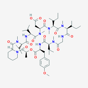 2-[(3S,6S,9S,15S,18S,21S,24S,27S,30S)-15,18-di(butan-2-yl)-6-[(4-methoxyphenyl)methyl]-3,10,16,19,22,28-hexamethyl-2,5,8,11,14,17,20,23,26,29-decaoxo-9,24,27-tri(propan-2-yl)-4-oxa-1,7,10,13,16,19,22,25,28-nonazabicyclo[28.4.0]tetratriacontan-21-yl]acetic acid