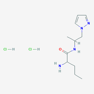 molecular formula C11H22Cl2N4O B1376565 2-amino-N-[1-(1H-pyrazol-1-yl)propan-2-yl]pentanamide dihydrochloride CAS No. 1423024-35-4