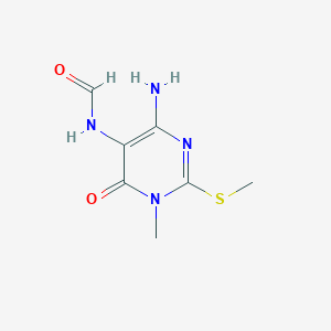 molecular formula C7H10N4O2S B13765817 N-(4-amino-1-methyl-2-methylsulfanyl-6-oxopyrimidin-5-yl)formamide CAS No. 64194-61-2