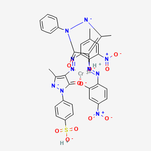 molecular formula C33H25CrN10O11S B13766010 chromium(3+);hydron;4-[3-methyl-4-[(5-methyl-3-nitro-2-oxidophenyl)diazenyl]-5-oxopyrazol-2-id-1-yl]benzenesulfonate;2-[(3-methyl-5-oxo-1-phenylpyrazol-2-id-4-yl)diazenyl]-5-nitrophenolate 
