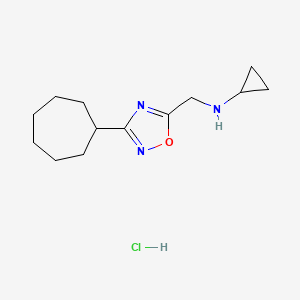 molecular formula C13H22ClN3O B1376607 N-[(3-cycloheptyl-1,2,4-oxadiazol-5-yl)methyl]cyclopropanamine hydrochloride CAS No. 1423027-86-4