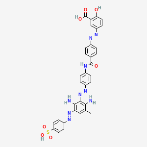 molecular formula C33H27N9O7S B13766139 Benzoic acid, 5-[[4-[[[4-[[2,6-diamino-3-methyl-5-[(4-sulfophenyl)azo]phenyl]azo]phenyl]amino]carbonyl]phenyl]azo]-2-hydroxy- CAS No. 56918-92-4